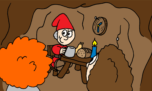 Zwerg in der Höhle ist am Essen.